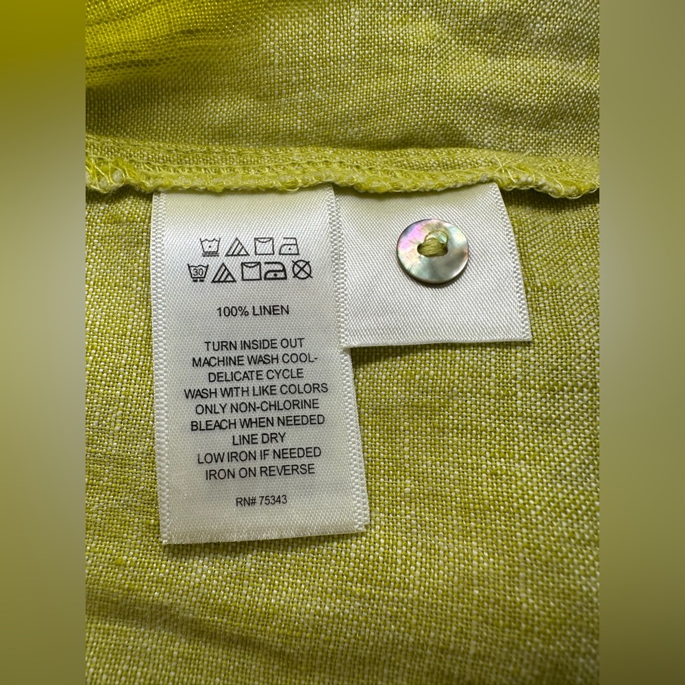 Tahari 100% Linen Sleeveless Shirt Dress Lime Green Plus Size Summer Spring 1X - Picture 9 of 9